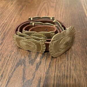 Vintage Brown Leather Belt with brass accent pieces